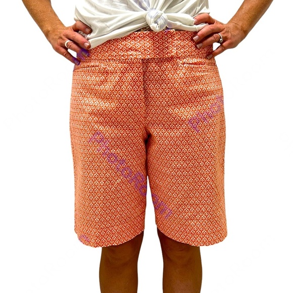 TALBOTS Petites | Geometric Bermuda Shorts Filigree Print Orange/White 8P‎ - Picture 5 of 12